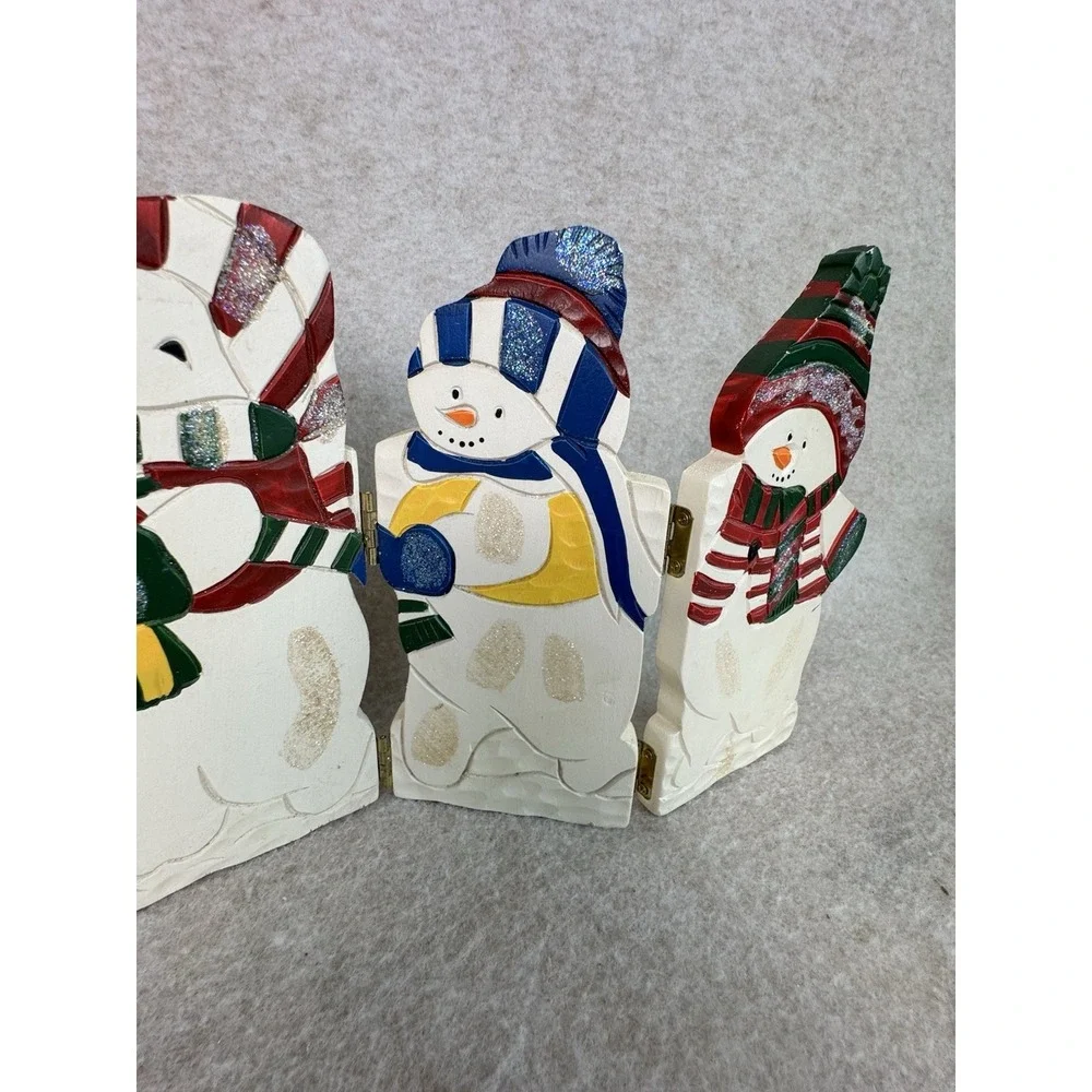 Set of 4 Wooden Snowman Figurines‎ Christmas Holiday Decor Tabletop Shelf Accent
